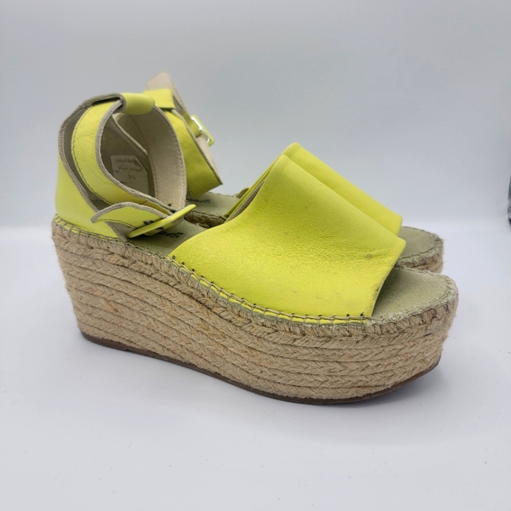 Free People Neon Yellow Wedge Sandals